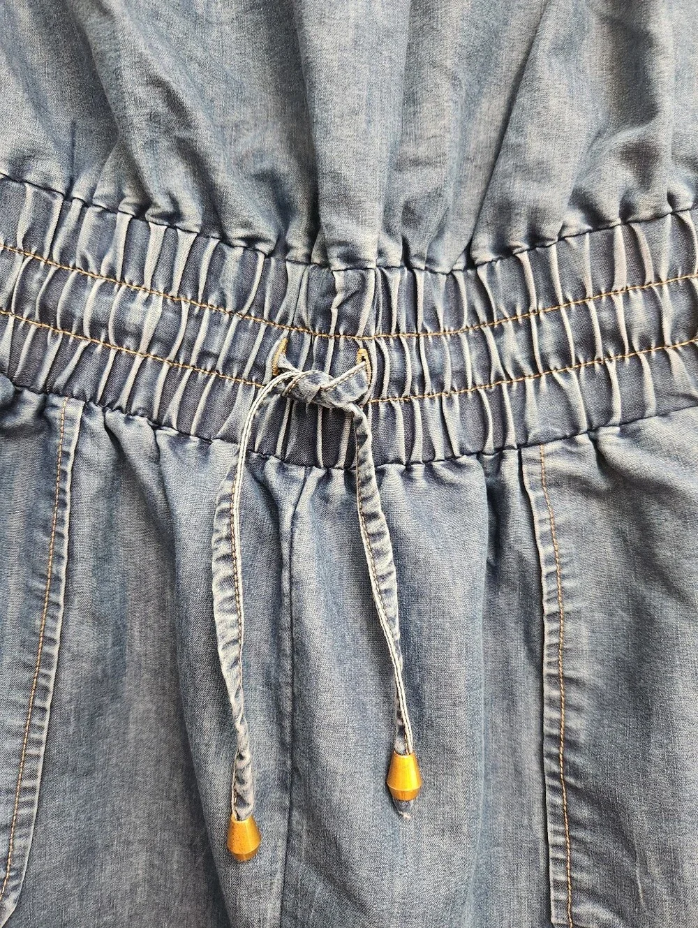 Denim Strapless Jumpsuit with Cargo Pockets - Blue - Picture 4 of 12